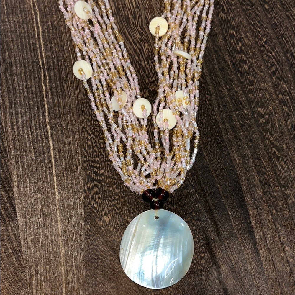 Multi-Strand Necklace with Shell Pendant